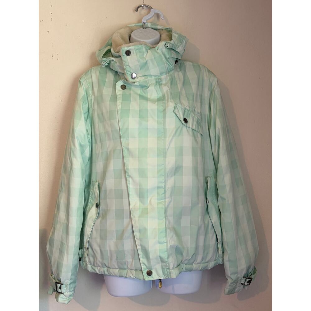 NEW Burton Women's SZ L Dutchess snowboard jacket mint green/white plaid pattern